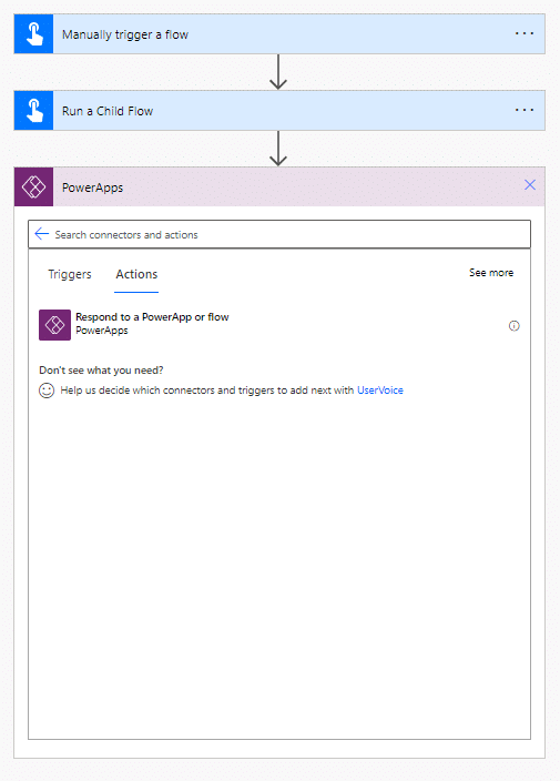 A screenshot of the steps involved in how to create a child flow in Power Automate.