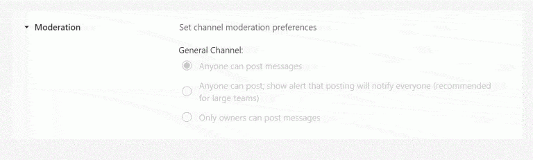 a screenshot of making changes to settings in microsoft teams channels