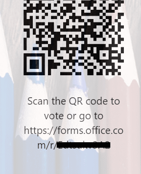 A screenshot of a QR code and URL from Microsoft Forms